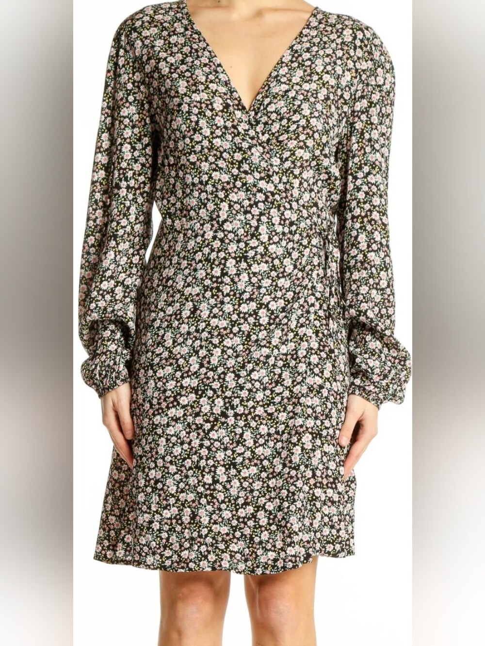 NWOT! Fall Y2k Boho Floral Women's 100% Rayon Garden Party Wrap Mini Dress Small